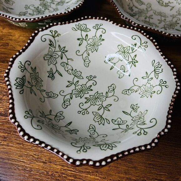 3 Temptations Temp-tations 7.5” Soup Pasta Bowl Scallop Edge Floral Lace GREEN - Picture 2 of 8